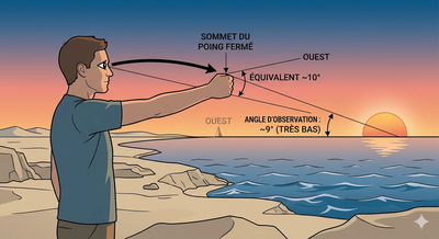 10° au dessus horizon ouest